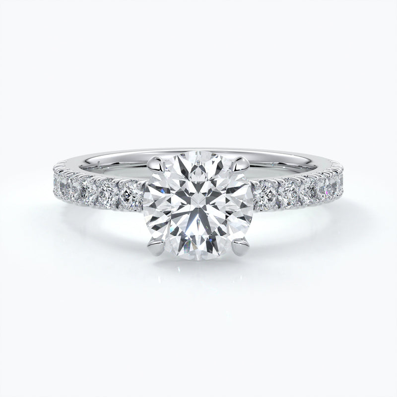 Platinum two carat round diamond ring with a four claw setting