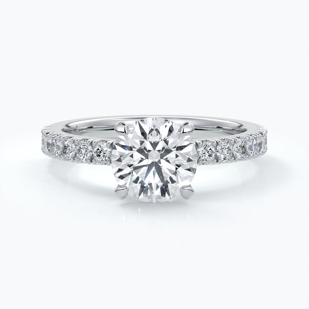 Platinum two carat round diamond ring with a four claw setting