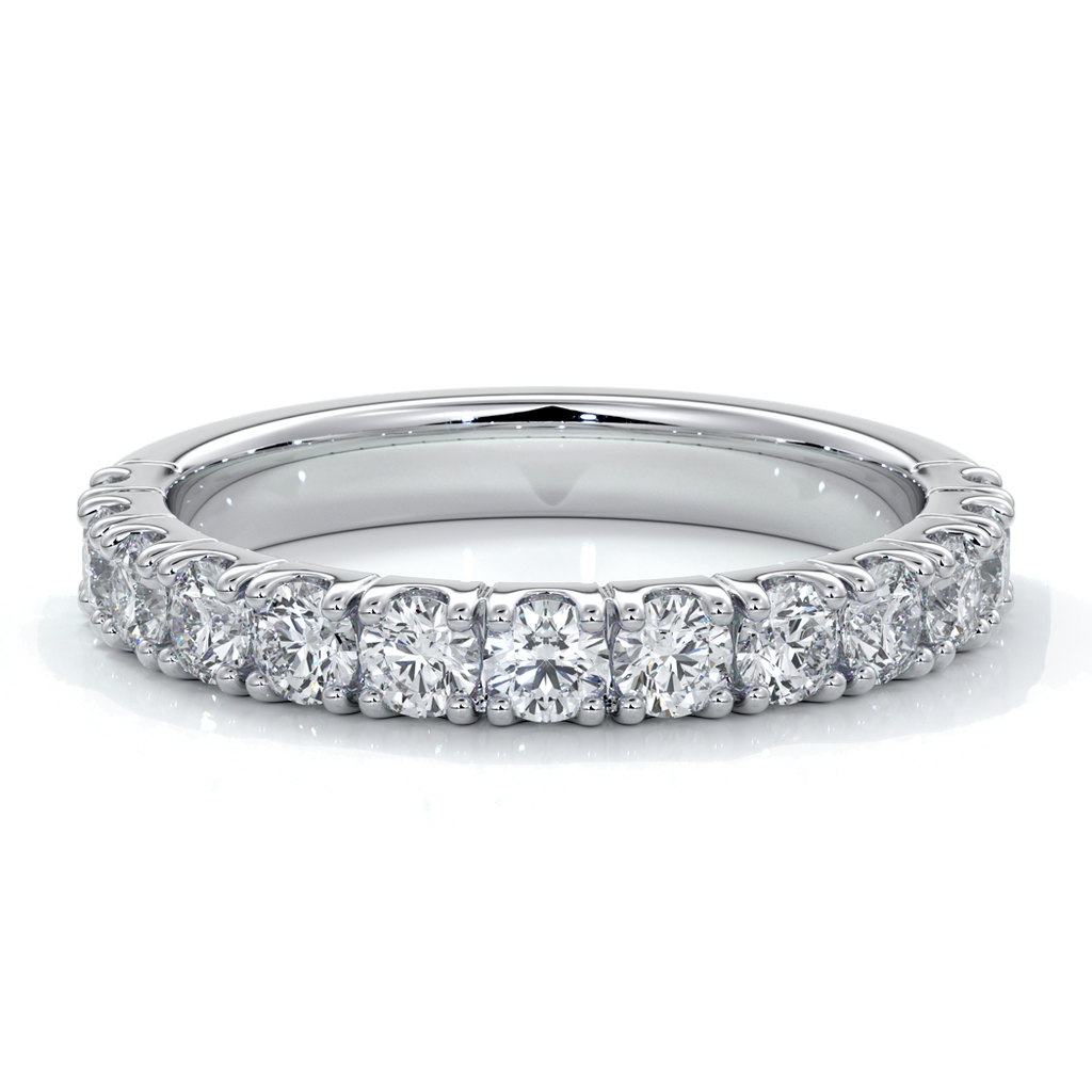 Women's wedding band with 2.5mm round scallop cut diamonds in a scalloped setting