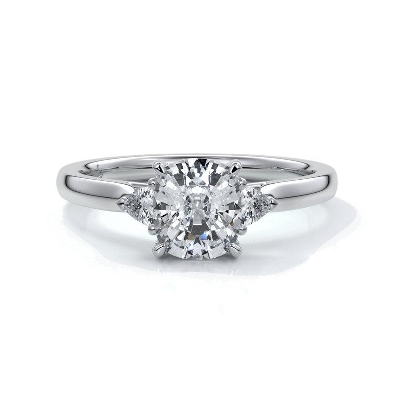 Platinum trilogy diamond ring with a cathedral setting