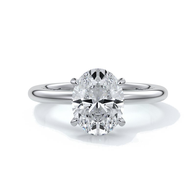 Platinum ring featuring a two carat oval diamond secured with four claws