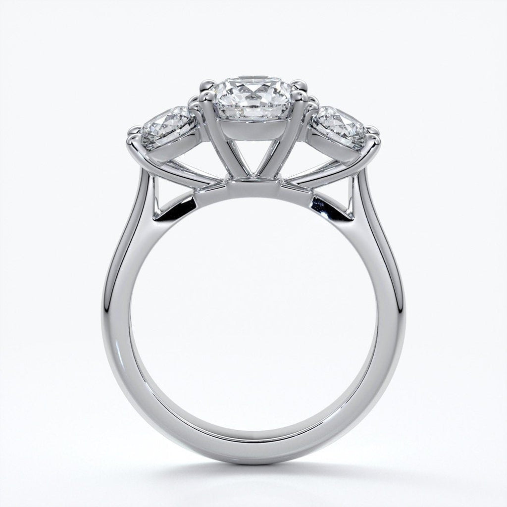 Dahlia Engagement ring straight trilogy round cathedral 18ct white gold