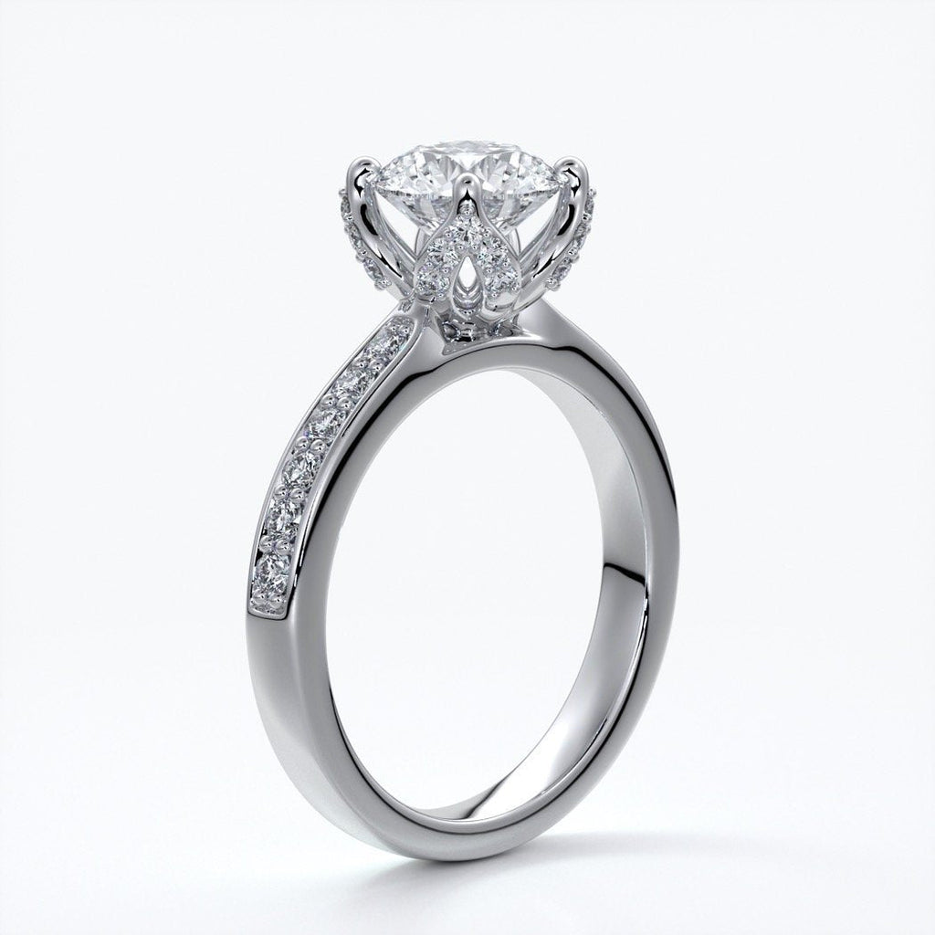 Elle Engagement ring round tulip 6 claw platinum