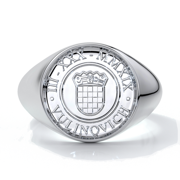 Eighteen carat white gold crest ring for men