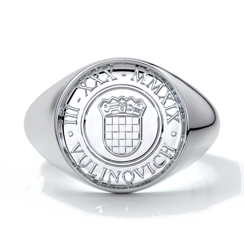 Eighteen carat white gold crest ring for men