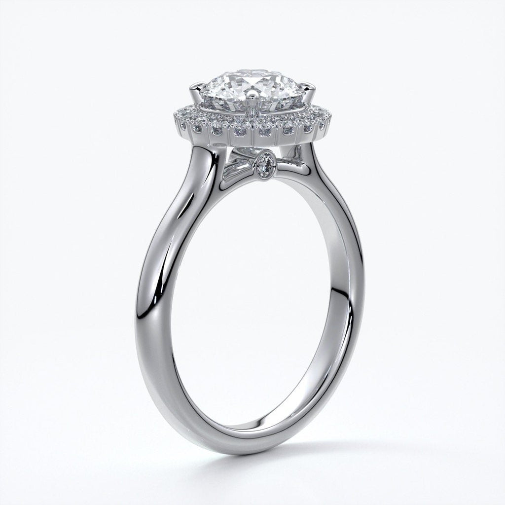 Ruth Engagement ring round diamond halo cathedral platinum