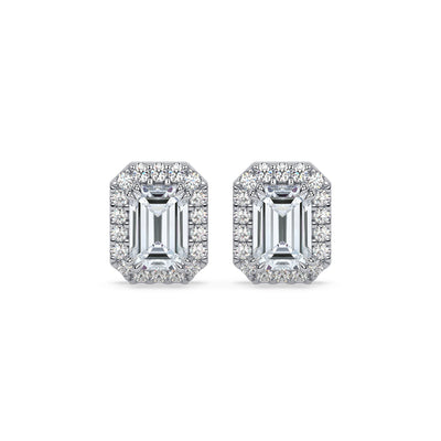 Emerald diamond halo studs