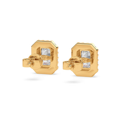 Emerald diamond halo studs