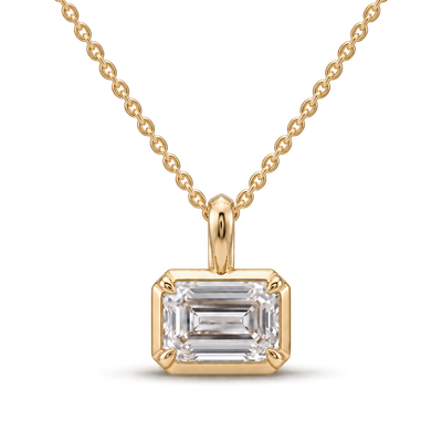 Cascade 1.5ct emerald cut lab diamond pendant in 9K yellow gold, front view
