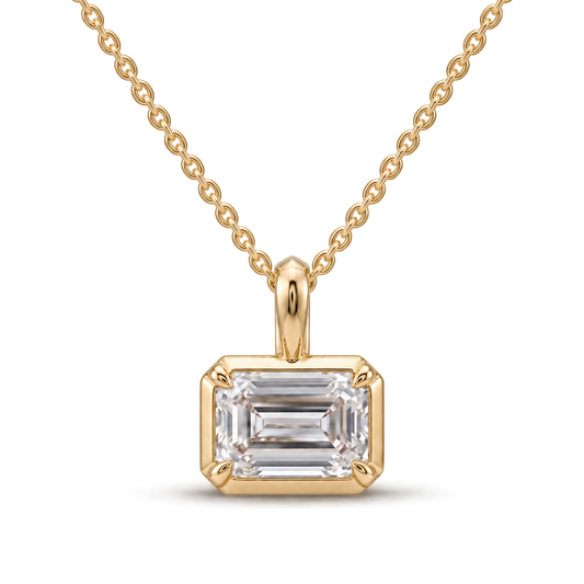 Cascade 1.5ct emerald cut lab diamond pendant in 9K yellow gold, front view