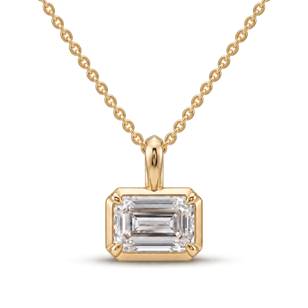 Cascade 1.5ct emerald cut lab diamond pendant in 9K yellow gold, front view