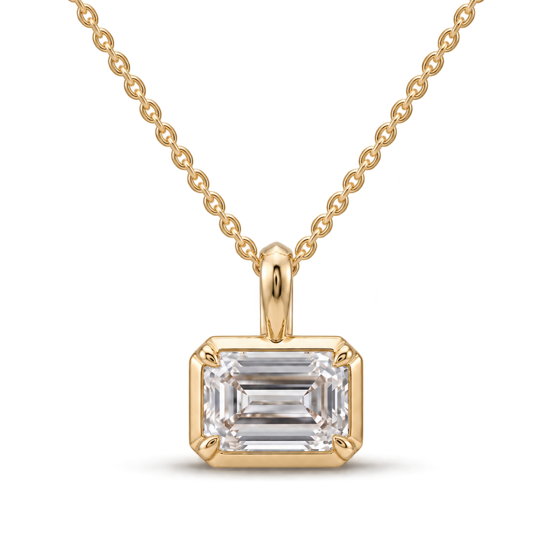 Cascade 1.5ct emerald cut lab diamond pendant in 9K yellow gold, front view