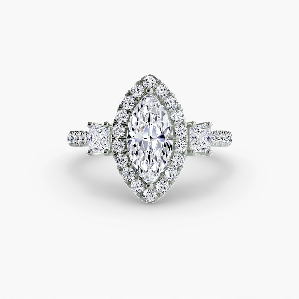 Three-Stone Ring with Halo 2