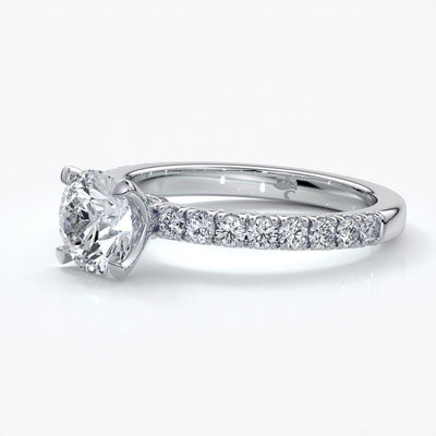 Anna Engagement ring round diamond 4 claw diamond band platinum