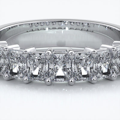 Gemma Wedding ring radiant diamonds scalloped band 18ct white gold