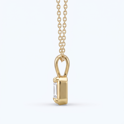 Cascade emerald cut diamond pendant, side profile