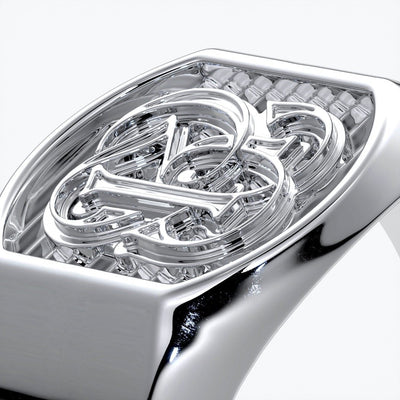 Otto Wedding rings crest ring monogram 18ct white gold