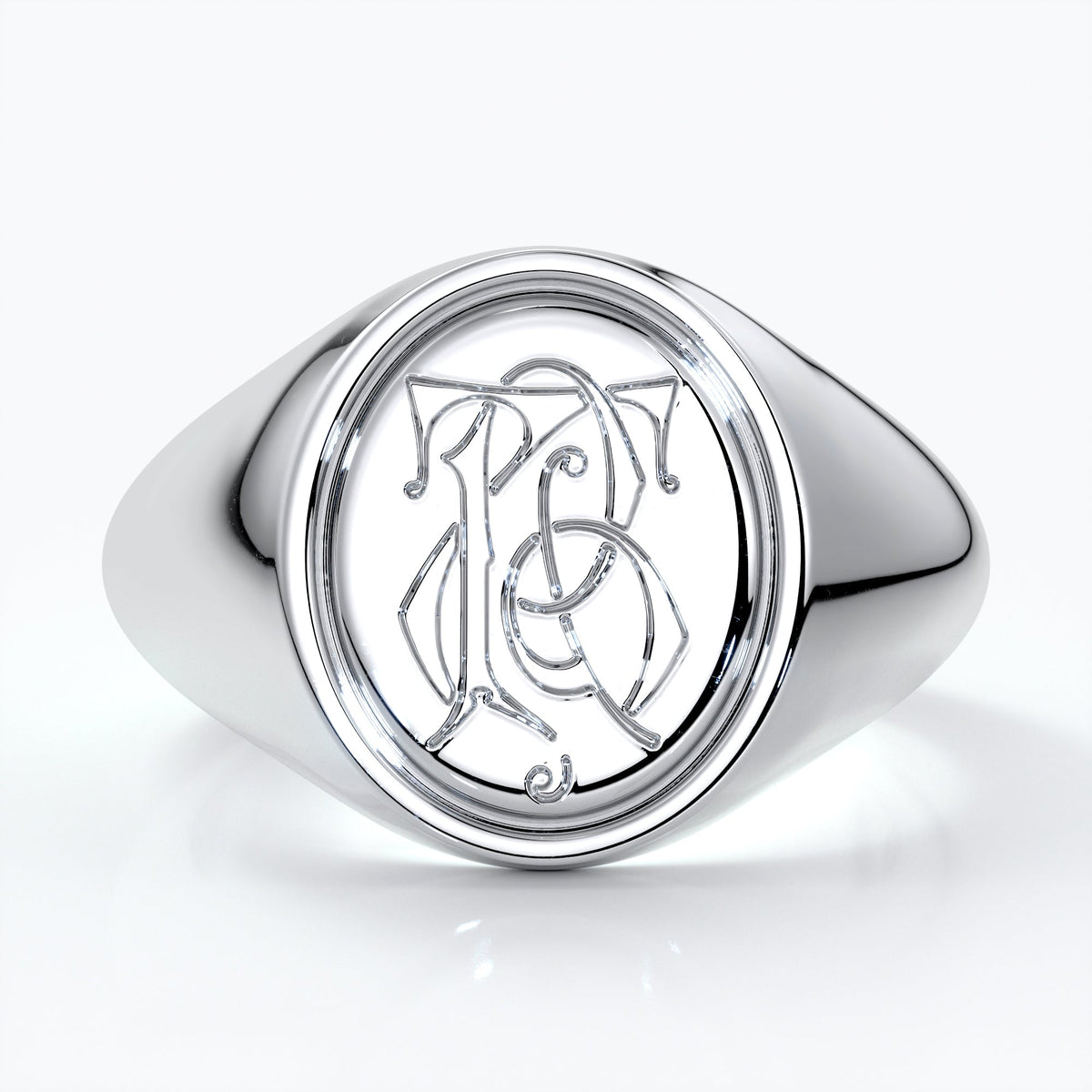 Oval platinum ring with a custom design