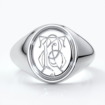 Oval platinum ring with a custom design