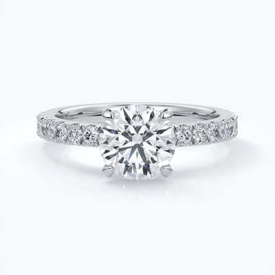 Platinum two carat round diamond ring with a four claw setting