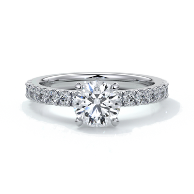 Platinum ring with round diamonds and diamonds on the band