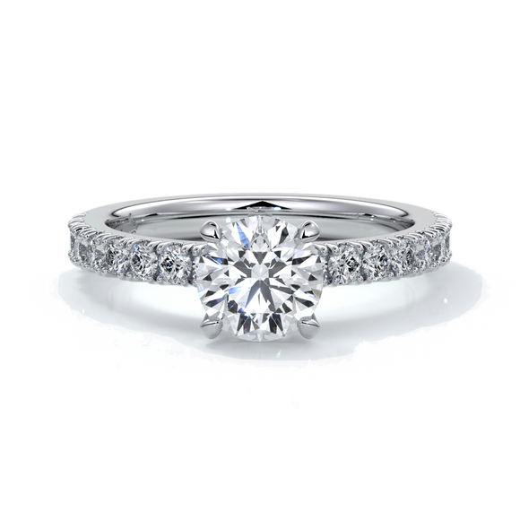 Platinum ring with round diamonds and diamonds on the band