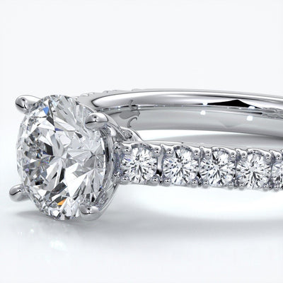 Adele Engagement ring round diamond 4 claw cathedral 18ct white gold