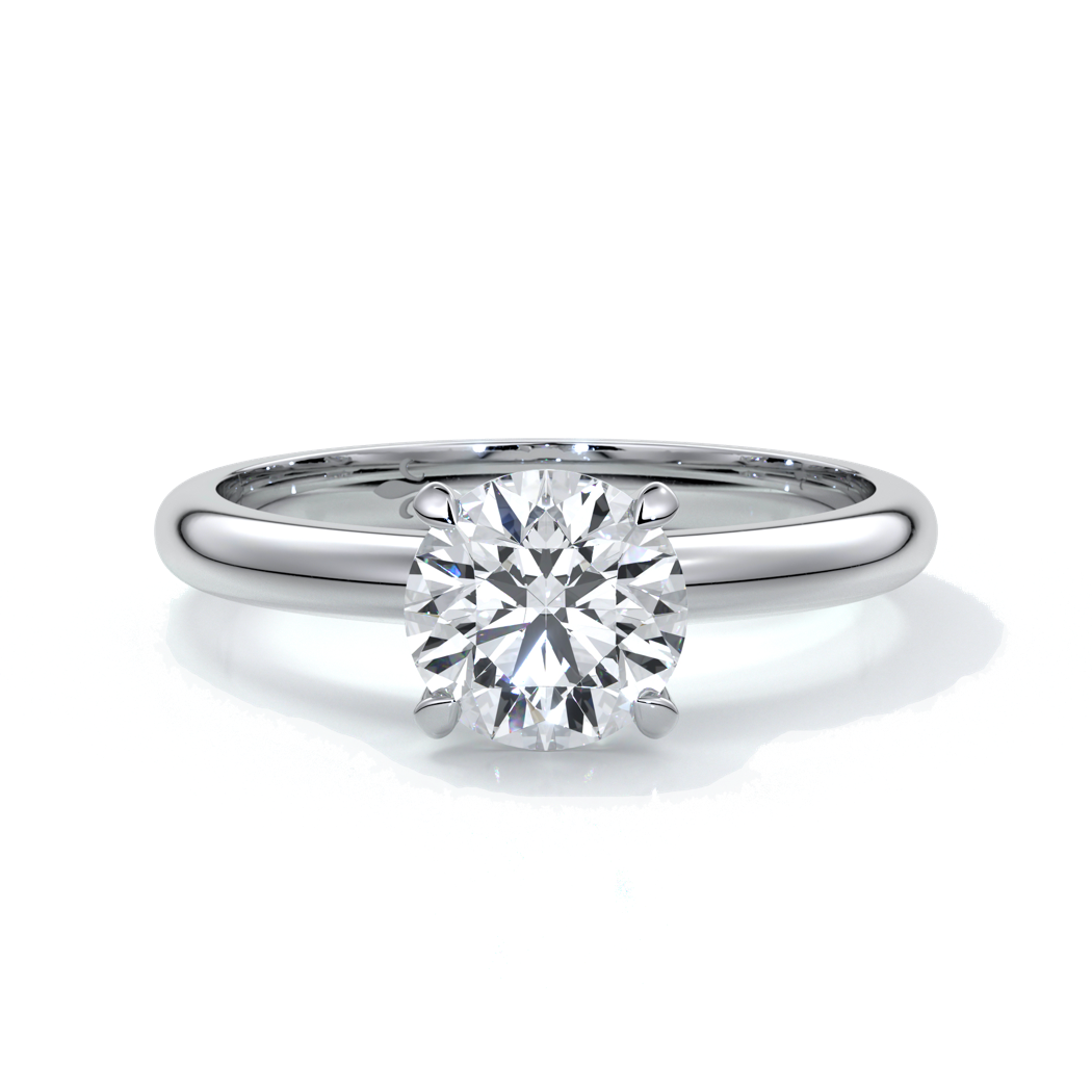 Platinum band with circle diamond secured by four claws
