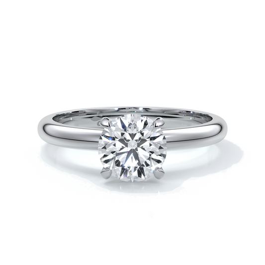 Platinum band with circle diamond secured by four claws