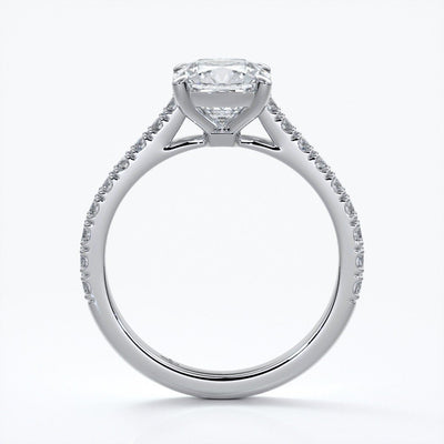 Alison Engagement ring cushion cut diamond 4 claw cathdral shoulder diamonds platinum