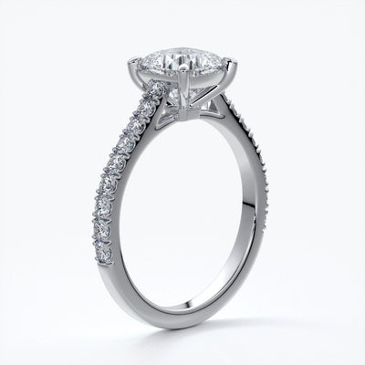 Alison Engagement ring cushion cut diamond 4 claw cathdral shoulder diamonds platinum