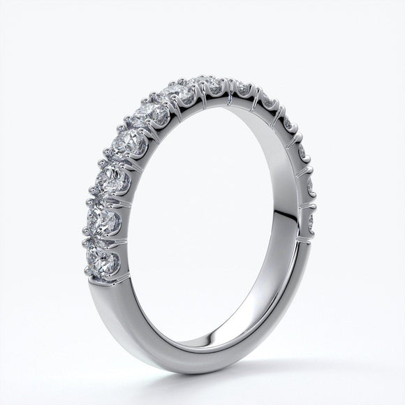 Amber Wedding ring brilliant cut diamonds scalloped lines 2.5mm 18ct white gold