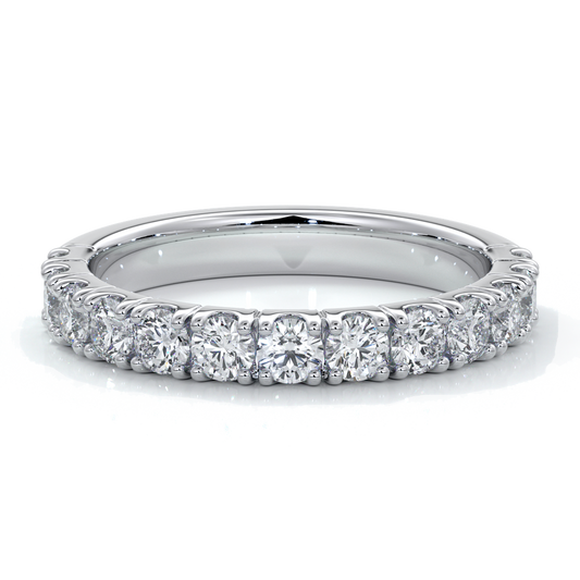 Women's wedding band with 2.5mm round scallop cut diamonds in a scalloped setting