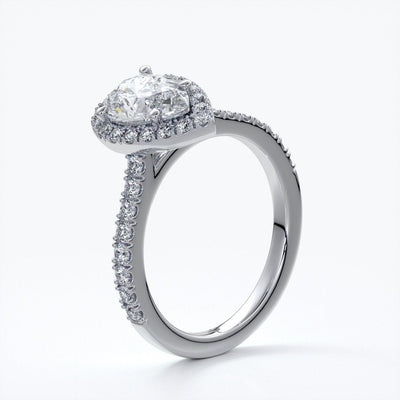 Ava Engagement Ring pear diamond band halo platinum
