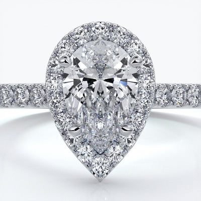 Ava Engagement Ring pear diamond band halo platinum