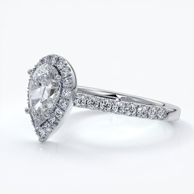 Ava Engagement Ring pear diamond band halo platinum