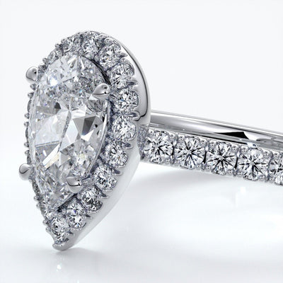 Ava Engagement Ring pear diamond band halo platinum