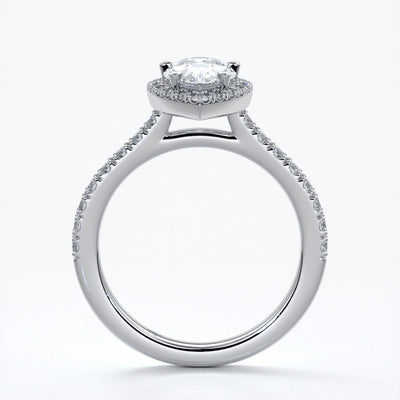 Ava Engagement Ring pear diamond band halo platinum