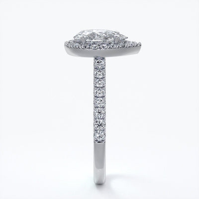 Ava Engagement Ring pear diamond band halo platinum