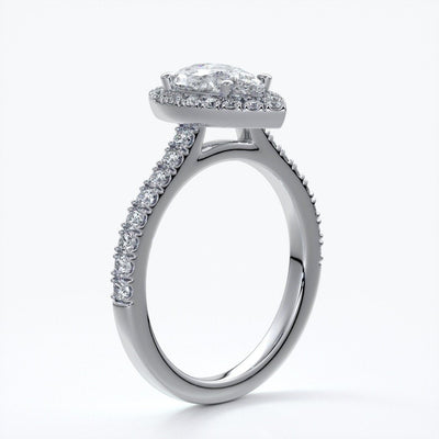 Ava Engagement Ring pear diamond band halo platinum