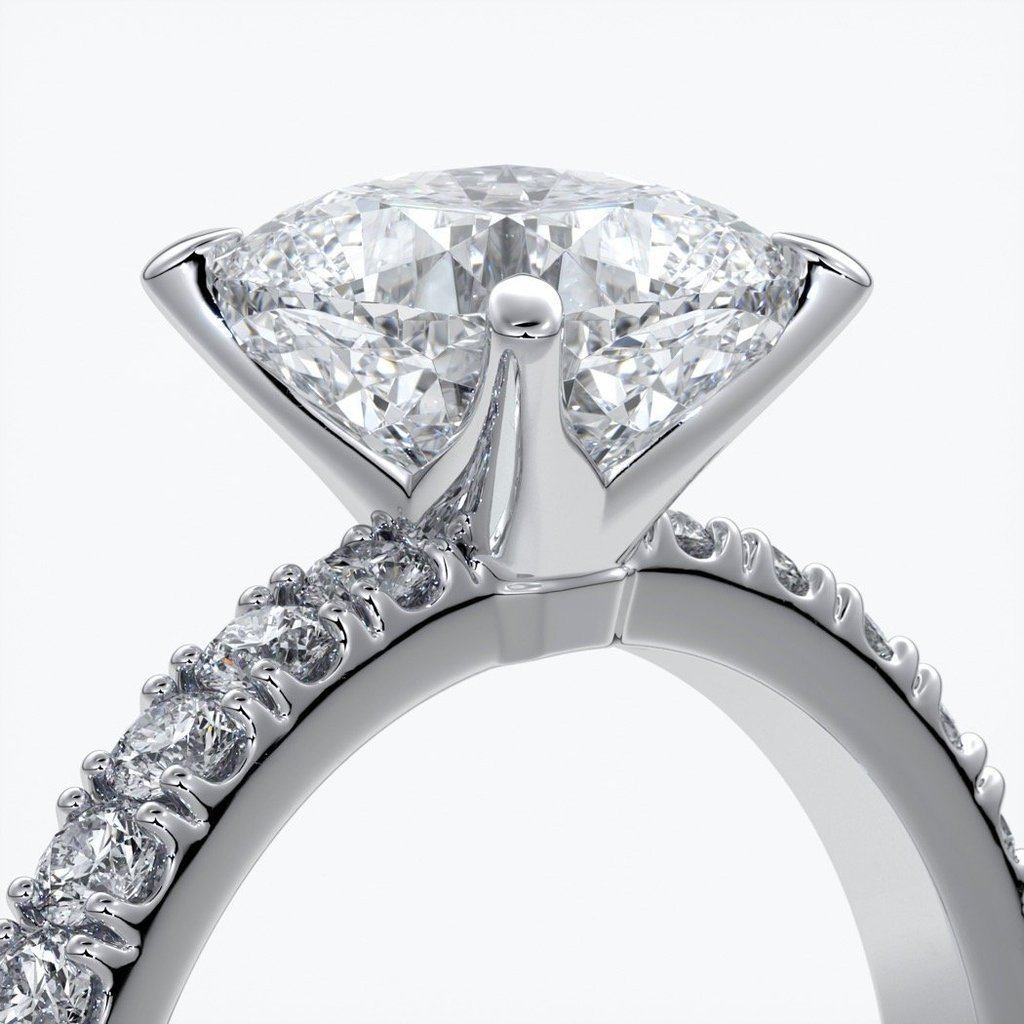 Belle Engagement ring cushion cut diamond 4 claw diamond band platinum