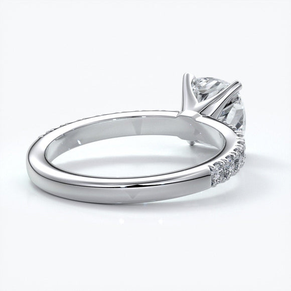 Belle Engagement ring cushion cut diamond 4 claw diamond band platinum