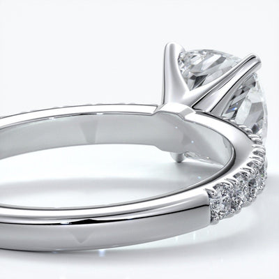 Belle Engagement ring cushion cut diamond 4 claw diamond band platinum