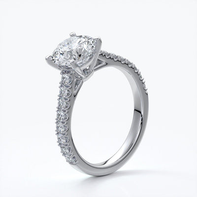 Bonnie Engagement ring round diamond 4 claw cathedral diamond band platinum