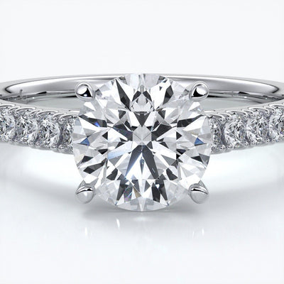 Bonnie Engagement ring round diamond 4 claw cathedral diamond band platinum