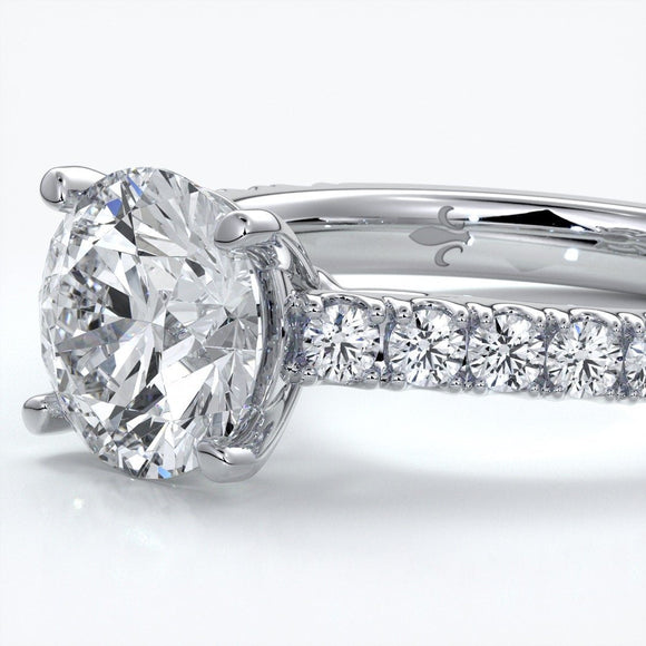 Bonnie Engagement ring round diamond 4 claw cathedral diamond band platinum
