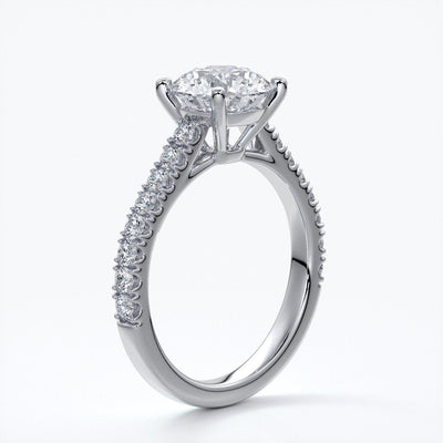 Bonnie Engagement ring round diamond 4 claw cathedral diamond band platinum
