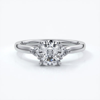 Caitlin Engagement ring cushion diamond trilogy cathedral 18ct white gold