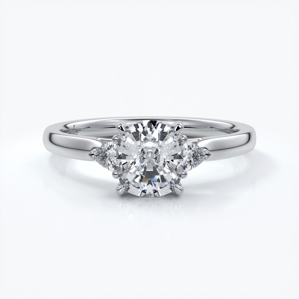 Caitlin Engagement ring cushion diamond trilogy cathedral 18ct white gold