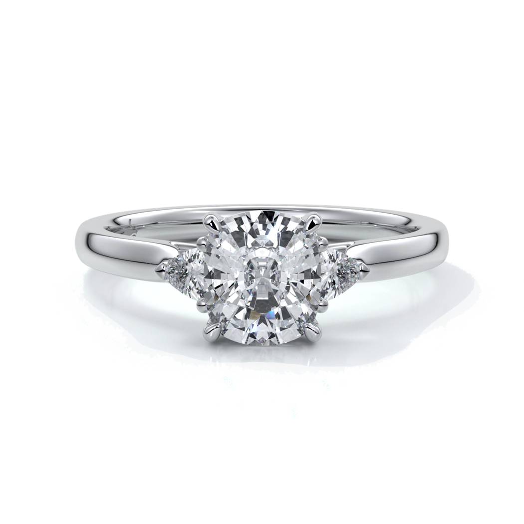 Platinum trilogy diamond ring with a cathedral setting